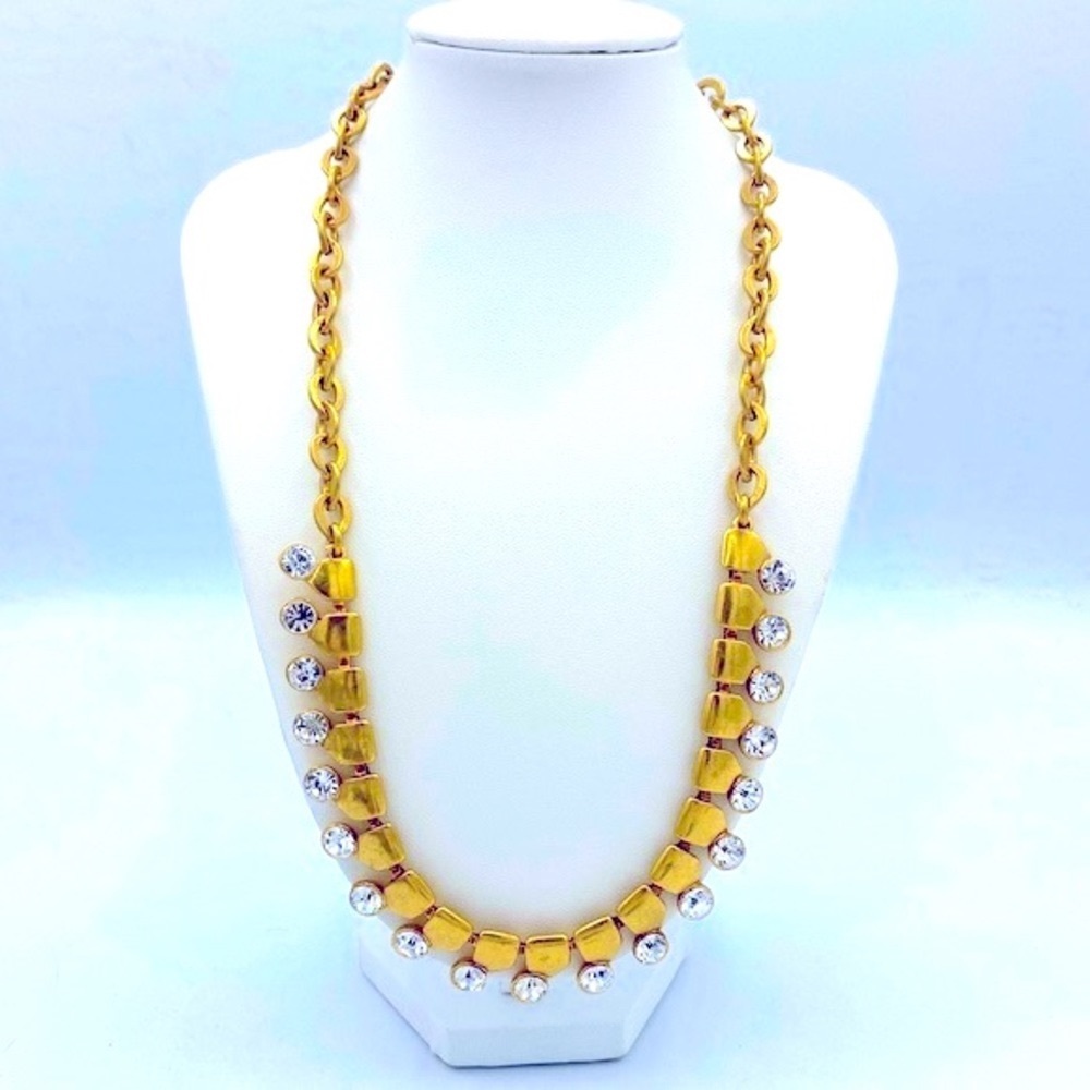 J.Crew Gold Tone Links With Rhinestones Collar Necklace In Like New Condition